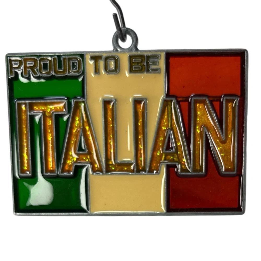 Proud To Be Italian Flag Sun Catcher Ornament Italy Stained Glass Vintage
